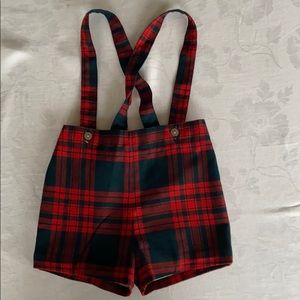 Red/green plaid toddler short suspenders